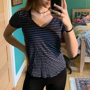 Blue and white striped t-shirt